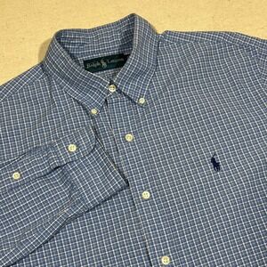 Ralph Lauren Men's L Blue Plaid Long Sleeve Button Down Shirt Pony‎ Logo *